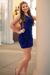 Sheath One Shoulder Sequins Homecoming Dress
